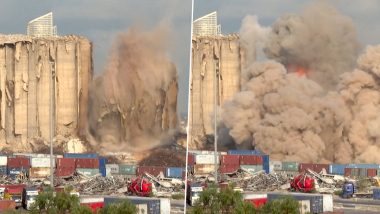 Lebanon: Northern Part of Beirut’s Iconic Grain Silos Fully Collapses, Sends Dense Cloud of Smoke in Air (Watch Video)