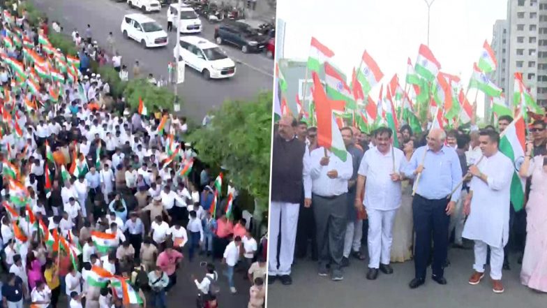 Har Ghar Tiranga: Gujarat CM Bhupendra Patel Leads 'Har Ghar Tiranga' March in Surat (See Pics)