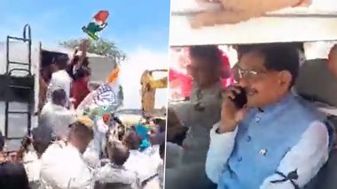 Congress Protest: Party Workers Clash With Police in Patna, Stopped From Going to Governor Phagu Chauhan’s House (Watch Video)