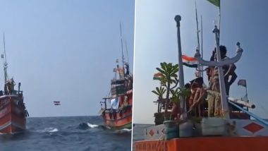 Azadi Ka Amrit Mahotsav: Indian Coast Guard Along With Fishermen Hoist Tricolour in Bay of Bengal Ahead of 75th Independence Day Celebrations; Watch Video