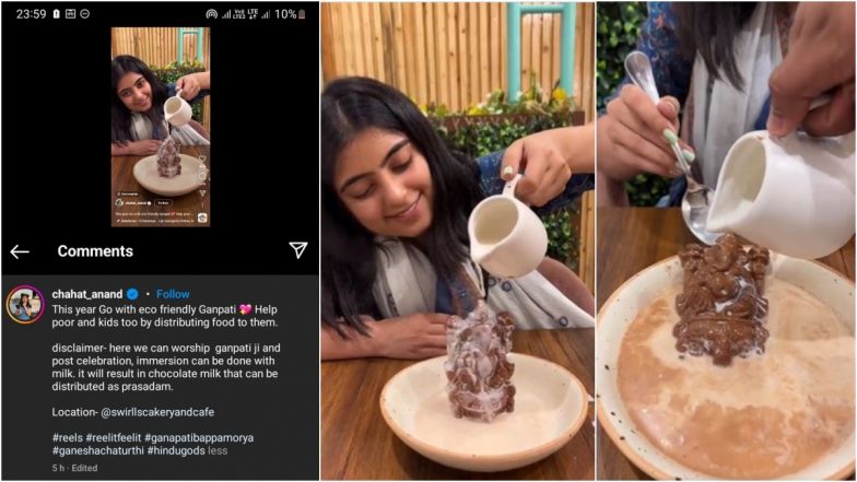 Food Blogger Chahat Anand Pours Hot Milk on Eco-Friendly Chocolate Ganesha Idol For 'Thoughtful' Ganeshotsav 2022 Celebrations, Video Irks Netizens