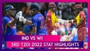 India vs West Indies, 3rd T20I 2022 Stat Highlights: Visitors Claim 7-Wicket Victory