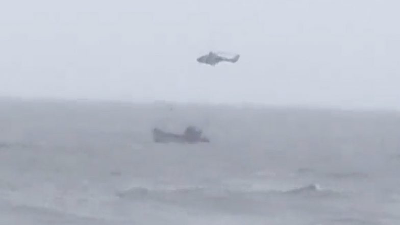 Maharashtra: Coast Guard Rescues 10 Fishermen From Stranded Fishing Boat off Murud Janjira Coast (Watch Video)