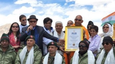 Business News | Mass Yoga at Pangong Lake Gets Included in World Book of Records