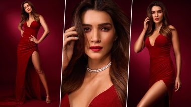 Kriti Sanon Stuns in All Red With a Thigh-High Slit Dress by Lia Stubella (View Pics)