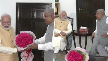 PM Narendra Modi Meets, Congratulates Vice-President Elect Jagdeep Dhankhar at His Residence in Delhi (See Pics)