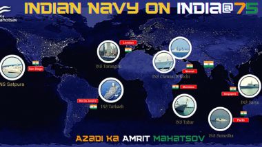 Independence Day 2022: Indian Navy Warships Hoist Tricolour Across Six Continents, Three Oceans, and Six Different Time Zones (Watch Video)