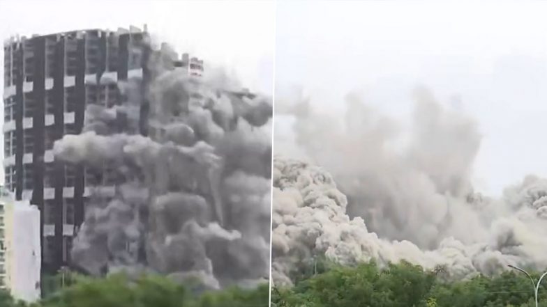 Noida Twin Tower Demolition Video: 3,700 Kg Explosives Flatten The 100-Metre-Tall Illegal Structures