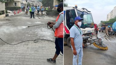 Noida Twin Tower Demolished: From Sprinkling Water to Using Anti-Smog Guns; Here’s How Cleaning Is Underway Near Demolition Site (See Pics and Videos)