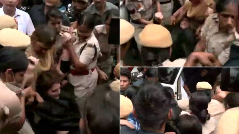 Congress Protest: Priyanka Gandhi Detained by Police Outside AICC HQ in Delhi (Watch Video)