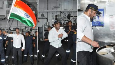 Salman Khan Waves the Tiranga, Makes Rotis and Dances His Heart Out As He Spends a Day With Indian Navy in Visakhapatnam (View Viral Pics)