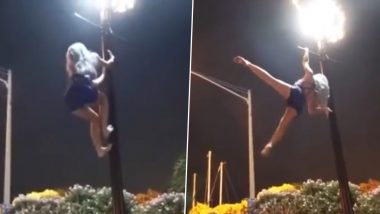 Woman Effortlessly Performs Gymnastic Tricks and Pull-Ups On Lamp Post; Viral Video Leaves Netizens Agape! 