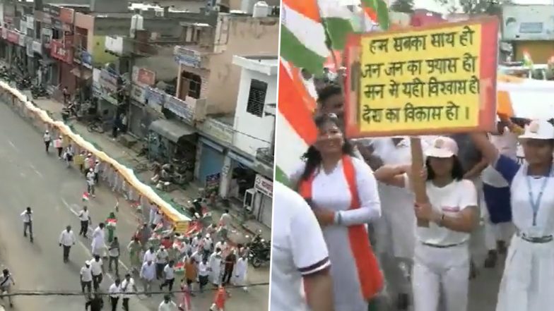 Har Ghar Tiranga Campaign: 6,600-Feet Long Tricolour Yatra Taken Out in Haryana’s Jhajjar Ahead of Independence Day 2022 (Watch Video)