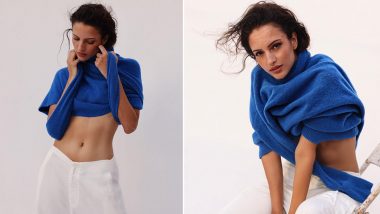 Triptii Dimri Shows Off Her Sexy Midriff in Blue Turtleneck Cardigan and White Pants (View Pics)