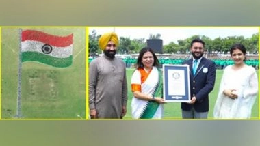 Business News | Har Ghar Tiranga: NIDF, Chandigarh University Create Guinness World Record for Largest Human Image of Waving National Flag