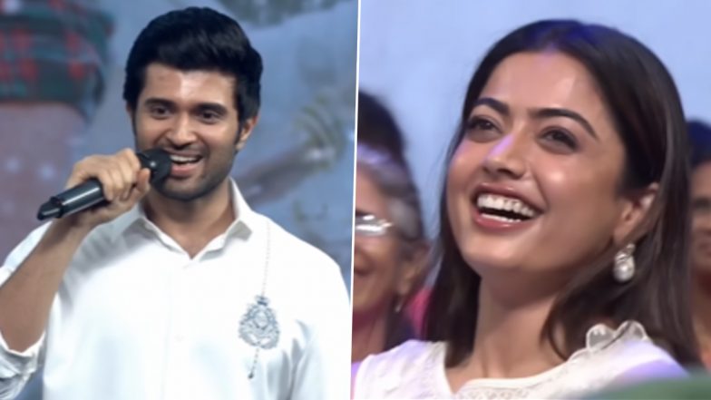 Vijay Deverakonda Leaves Rumoured Girlfriend Rashmika Mandanna Blushing at Sita Ramam’s Event (Watch Viral Video)