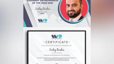 Business News | Edvoy CEO, Sadiq Basha, Named Visionary Entrepreneur of the Year 2022 by WPI
