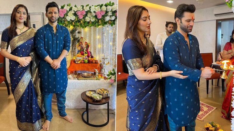 Ganesh Chaturthi 2022: Disha Parmar–Rahul Vaidya Glam Up in Coordinated Outfits for Ganeshotsav and Celebrate the Auspicious Occasion with Family (View Pics)