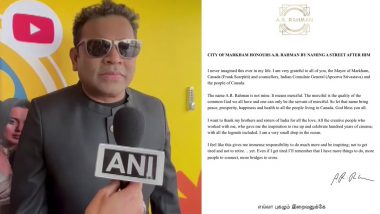 AR Rahman Honoured by City of Markham, Names Street After Him