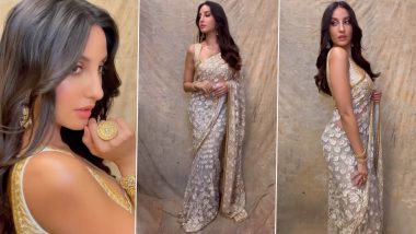 Nora Fatehi Flaunts Ethnic Style in Ivory See-Through Saree That Gives Major Festive Vibes; View Instagram Reel