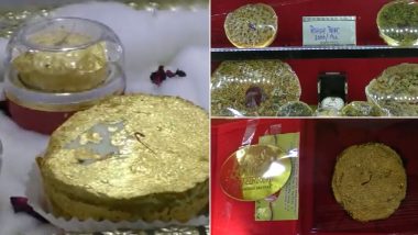 Ghevar Made With Gold for Raksha Bandhan 2022! Agra Sweet Shop Prepares Traditional Sweet Topped With 24-Carat Gold! (Watch Viral Video)