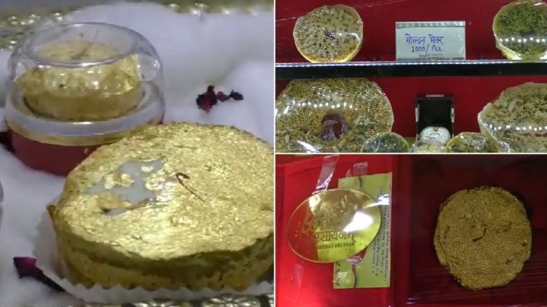 Ghevar Made With Gold for Raksha Bandhan 2022! Agra Sweet Shop Prepares Traditional Sweet Topped With 24-Carat Gold! (Watch Viral Video)