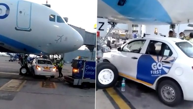 Go Ground Maruti Vehicle Goes Under IndiGo Aircraft Parked at IGI Airport in Delhi (Watch Video)