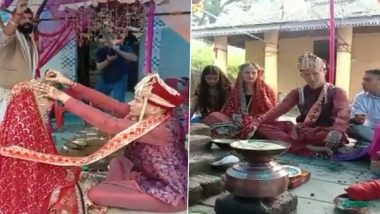 Himachal Pradesh: Russian Man Sergei Novikov Ties Knot With Ukrainian Girlfriend Elona Bramoka in Traditional Hindu Ceremony in Dharamshala (Watch Video)