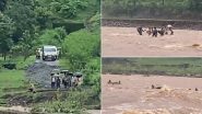 Maharashtra Rains: Residents of Nashik’s Surguna Cross Raging River at Risk of Life in Absence of Bridge (Watch Video)