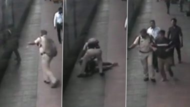 Alert RPF Jawan Saves Man’s Life After He Loses Balance While Boarding Moving Train at Bhopal Railway Station (Watch Video)