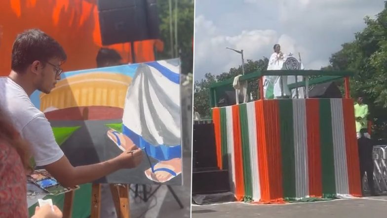 Video: Artist Paints Mamata Banerjee Marching Towards Parliament in Her Iconic Blue-White Hawaiian Slippers; TMC Says Poignant Picture That Maps Our Journey Ahead