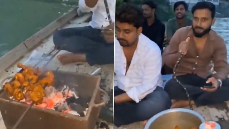 Video of Men Partying on Boat Eating Chicken and Doing Hookah in Prayagraj's Holy Triveni Sangam Goes Viral