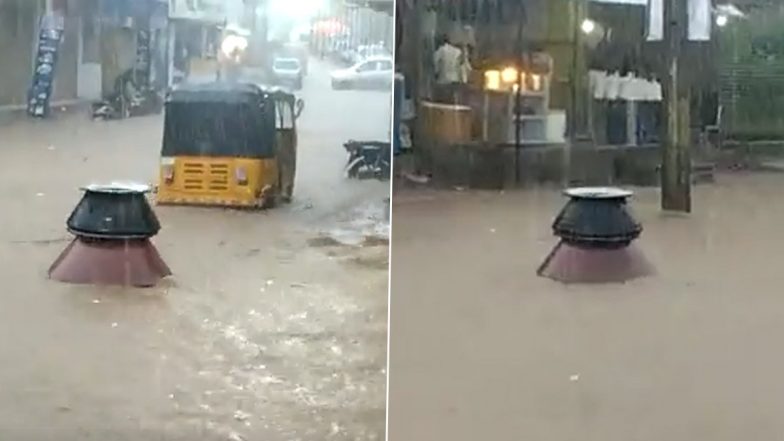 Two Biryani Utensils Float in Waterlogged Street of Hyderabad; Viral Video Draws Mixed Reaction!