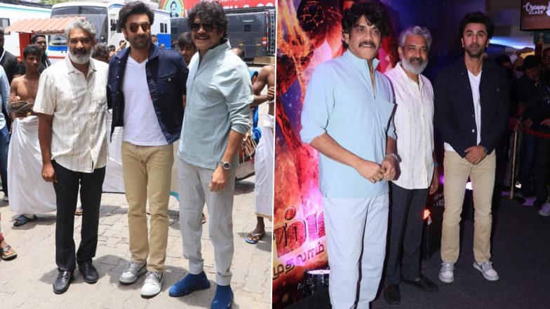 Brahmastra: Ranbir Kapoor Photographed With SS Rajamouli and Nagarjuna Akkineni As They Promote the Upcoming Film in Chennai (View Pics)