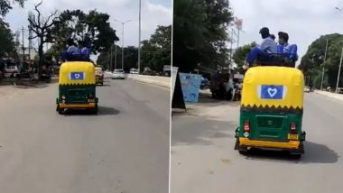 Uttar Pradesh: ‘Unidentified’ Driver Booked for Carrying Kids on Auto Rooftop in Bareilly (Watch Video)