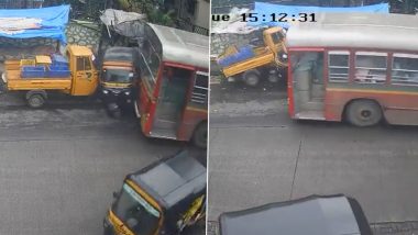 Mumbai Shocker: Five Injured After BEST Bus Hits Temple in Goregaon (Watch Video)