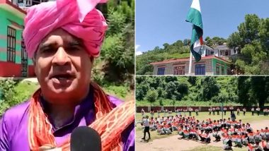 Har Ghar Tiranga Campaign: Shourya Chakra Awardee Sepoy Aurangzeb’s Mother Hoists Tricolour in Jammu and Kashmir’s Poonch District (Watch Video)
