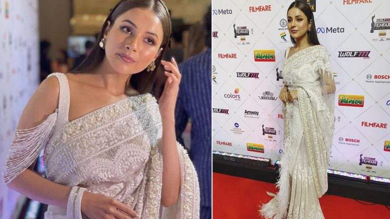 Shehnaaz Gill Looks Regal in White Embellished Saree at Filmfare Awards 2022 (View Pics)