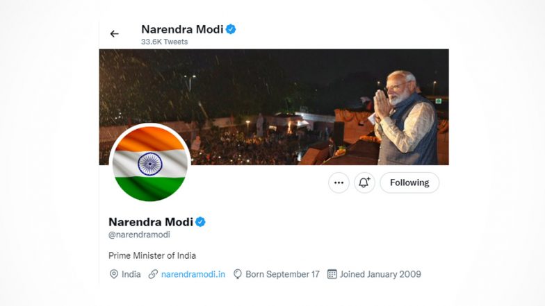 Tiranga DP Set by PM Modi on Social Media Handles, View Profile Pictures of India's Tricolour Flag For 'Har Ghar Tiranga' Movement