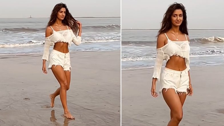 Disha Patani Raises Oomph in a White Denim and Crop Top on a Beach in Her Latest Social Media Post! (Watch Video)