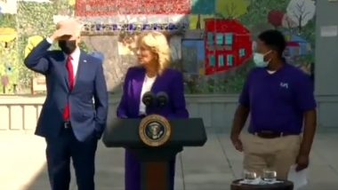 US President Joe Biden's Video of Walking Away Distracted by Ice Cream Truck During Jill Biden's Speech is Digitally Edited; Here's the Fact Check