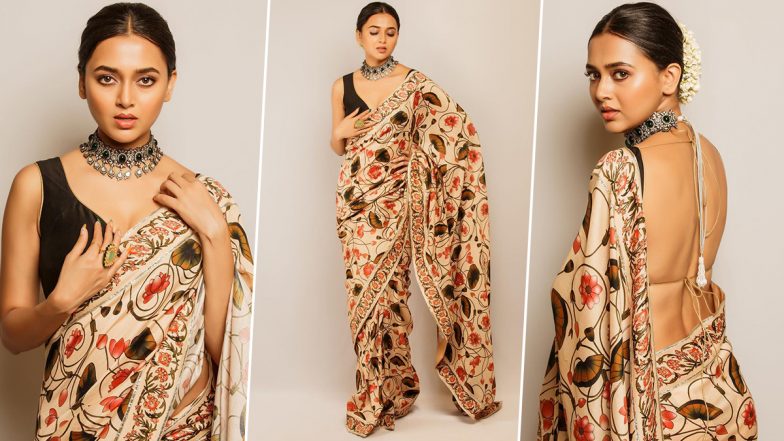 Tejasswi Prakash Looks Like a Breath of Fresh Air in a Backless Floral Printed Saree! (View Pics)