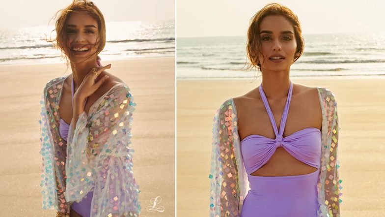 Manushi Chhillar Looks Stunning in a Lavender Swimsuit Paired With Shimmery Shrug! (View Pics)