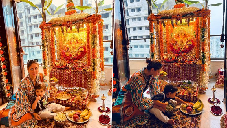 Kareena Kapoor Khan Looks Charming in Stylish Multi-Coloured Kurta Ahead of Ganesh Visarjan Celebrations; View Pics of Bollywood Actress With Son Jeh