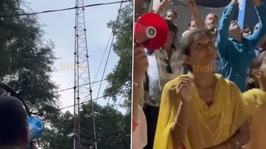 Video: Man Climbs Electricity Tower in Lakhimpur Kheri As Wife Refuses to Return From Her Parents’ House; Comes Down After 6 Hours of Convincing