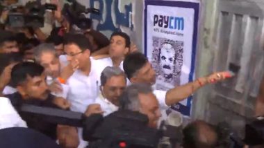 Video: Congress Leaders DK Shivakumar, Siddaramaiah, Randeep Surjewala Detained For Pasting ‘PayCM’ Posters Against Karnataka CM Basavaraj Bommai in Bengaluru