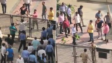 Video: Ruckus in Ghaziabad’s Mahagun Mascot Society Due to Dispute Over Security Change, Two Groups Fight With Sticks and Belts
