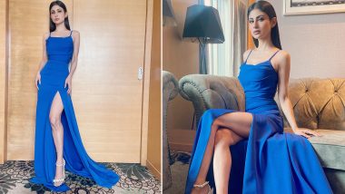 Mouni Roy Is a Vision To Behold in Blue Thigh-High Slit Gown; View Pics of Brahmastra Actress