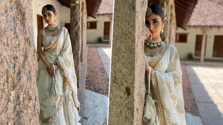 Mouni Roy Looks Ethereal in Ivory Chikankari Lehenga and Regal Jewellery; View Pics of Brahmastra Actress