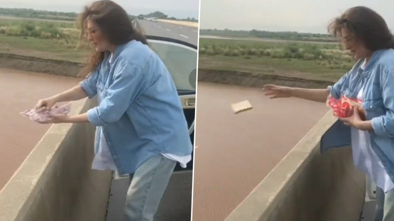 Feeding Gone Wrong! Pakistani Actor Resham Throws Plastic Waste into River in Viral Video; Apologises and Blames 'COVID-Related Brain Fog' For Her Action